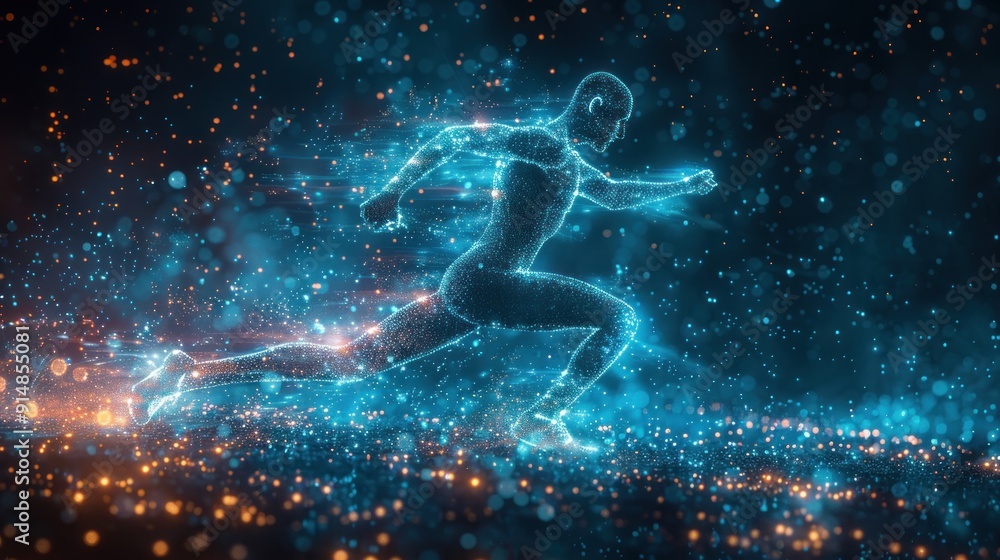 Naklejka premium sport science technology, polygon runner with futuristic element