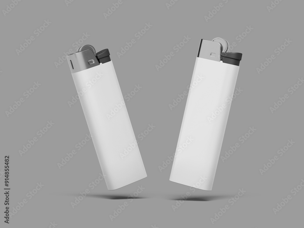3D White Flameless Lighter Mockup On A Grey Background 3D White Flameless Lighter Mockup On A Grey Background