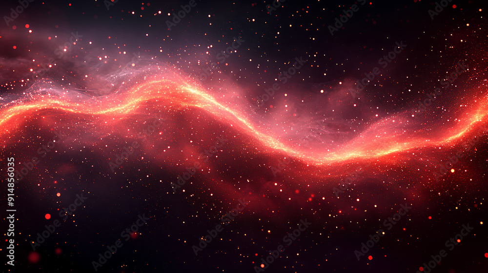 Obraz premium Luminous red wavy line light line, red wave lights , red stars dust trail sparkling particles isolated