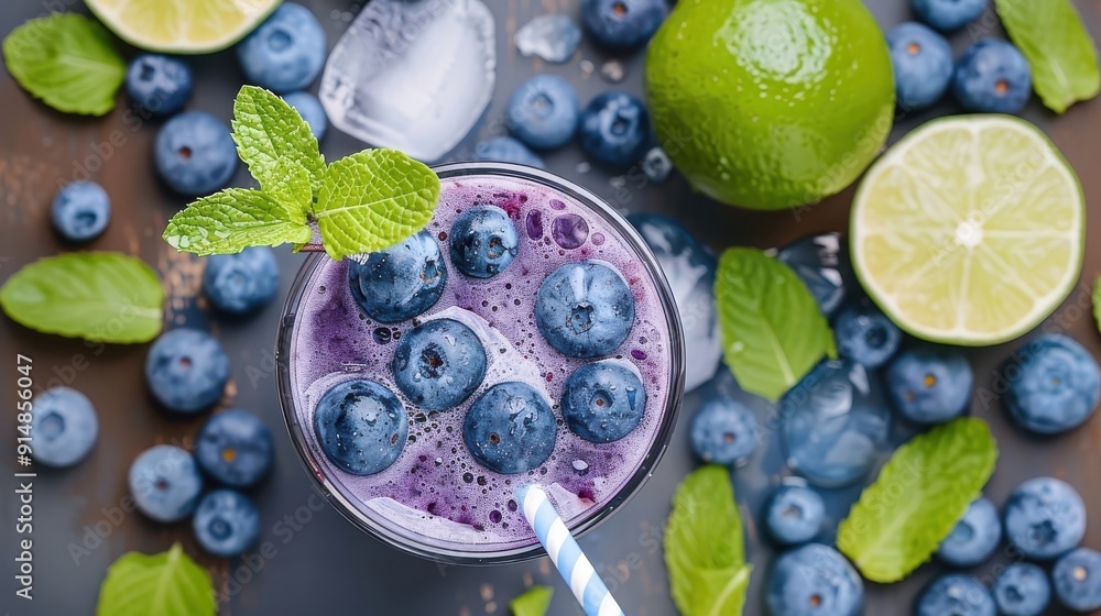 A refreshing cocktail of blueberry juice and sparkling water with a twist of lime, perfect for a summer day. A refreshing cocktail of blueberry juice and sparkling water with a twist of lime, perfect for a summer day.