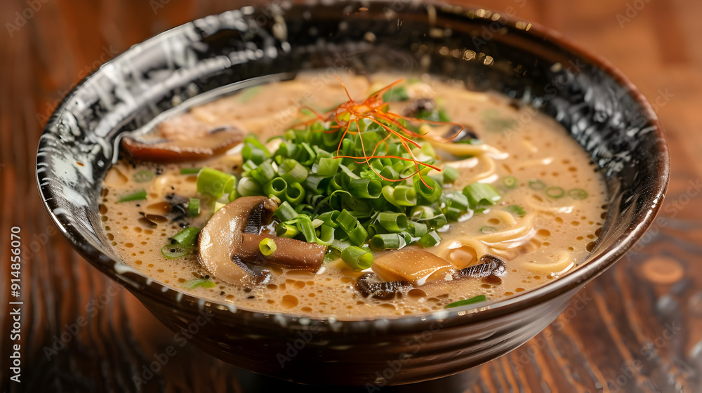 Bowl of Ramen with Mushrooms, Green Onions, and Chili Pepper - Food Photo Bowl of Ramen with Mushrooms, Green Onions, and Chili Pepper - Food Photo