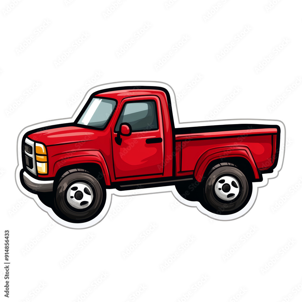 Vibrant Red Truck Illustration with Exaggerated Wheels and Compact Body Vibrant Red Truck Illustration with Exaggerated Wheels and Compact Body