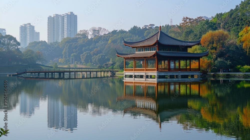 Fototapeta premium Dongtan Lake Park with beautiful reflections