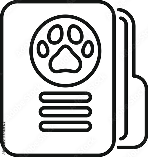 Line drawing of a pet passport showing a paw print, used to identify an animal for international travel