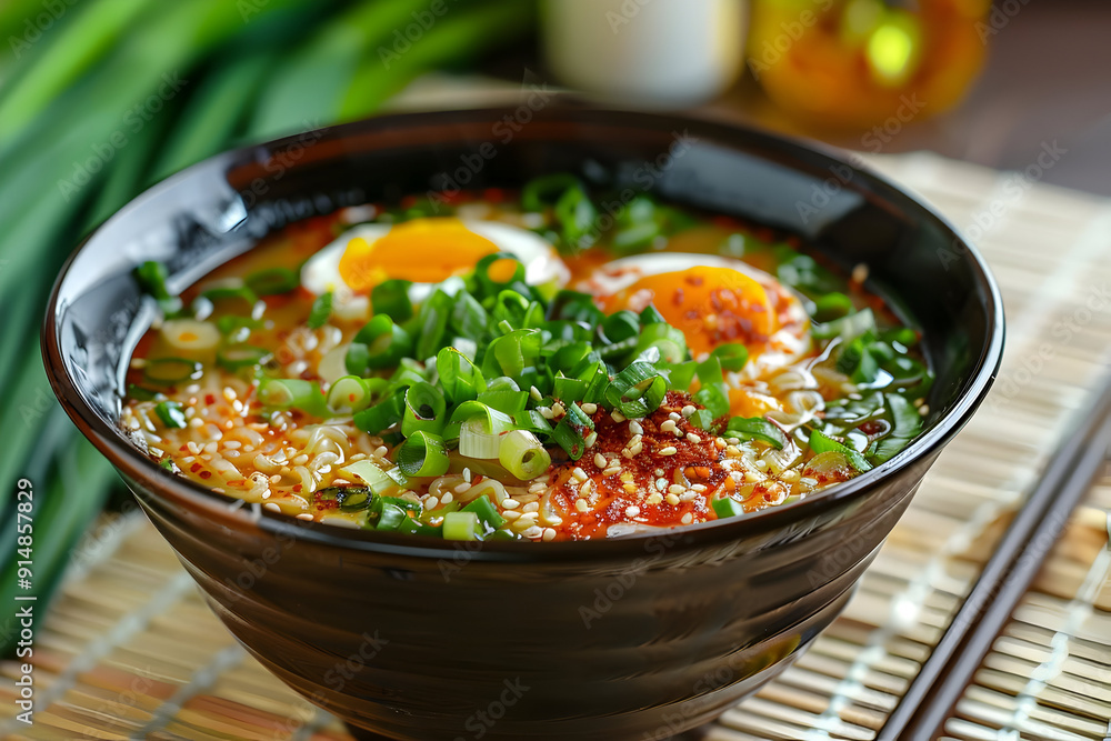 Spicy Ramen Noodles with Egg and Green Onions - Photo Spicy Ramen Noodles with Egg and Green Onions - Photo