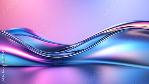 3d render, abstract background with iridescent holographic fluid waves in blue and purple colors, liquid shapes