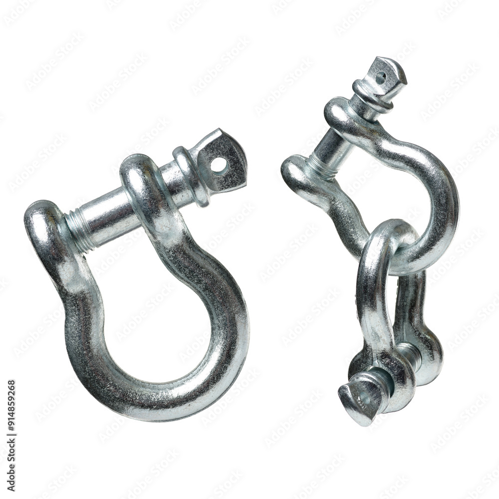 Obraz premium Heavy duty shackle (d-ring) for vehicle recovery and towing on white background