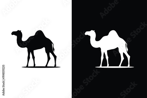 Camel icon silhouette logo vector design. Simple camel icon isolated black white background.
