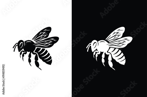 Bee icon silhouette vector illustration. Simple bee vector logo design Honey bee black white background.