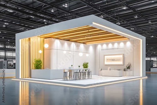 Modern Exhibition Booth Design with Golden Accents photo