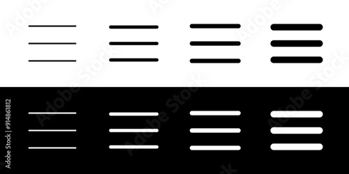 Vector burger menu icon. Black, white background. Perfect for app and web interfaces, infographics, presentations, marketing, etc.