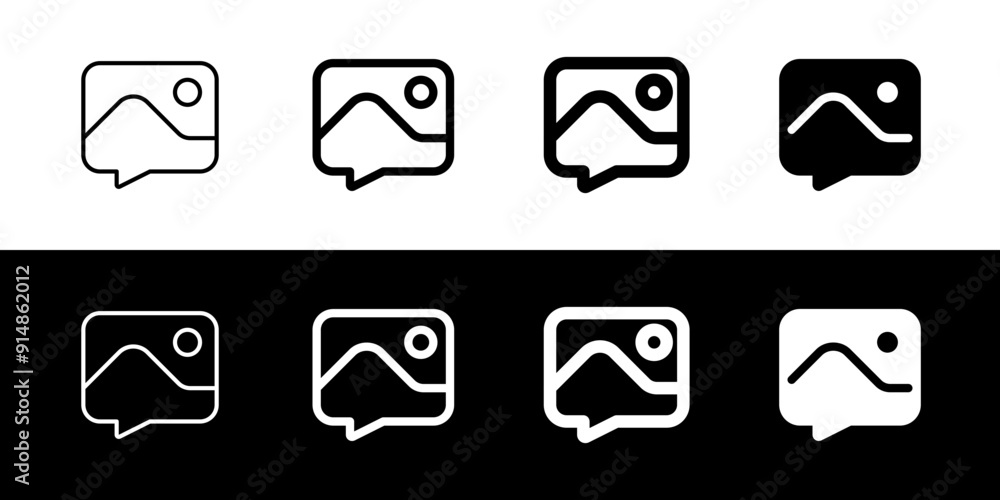 Vector picture message icon. Black, white background. Perfect for app and web interfaces, infographics, presentations, marketing, etc. Vector picture message icon. Black, white background. Perfect for app and web interfaces, infographics, presentations, marketing, etc.
