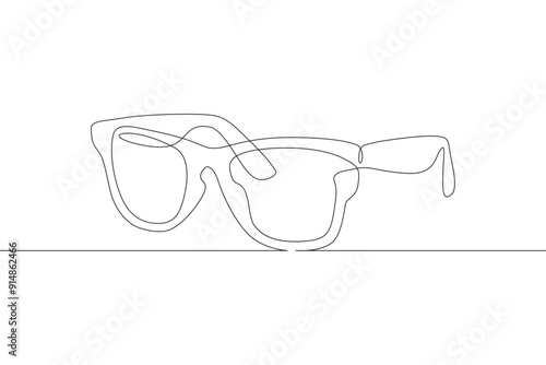 Sunglasses classic. Glasses for sun protection.One continuous line. Line art. Minimum one line. White background. One line drawing.