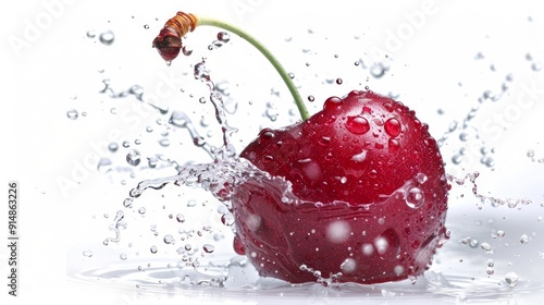 Splashing Cherry in Water Drops