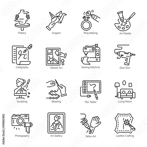 Collection of 16 Crafts Line Icons

