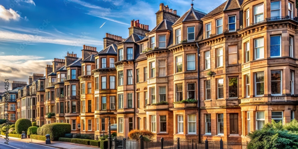 Fototapeta premium Victorian style residential houses in the West End of Glasgow, Scotland, Houses, West End, Glasgow, Scotland, Victorian