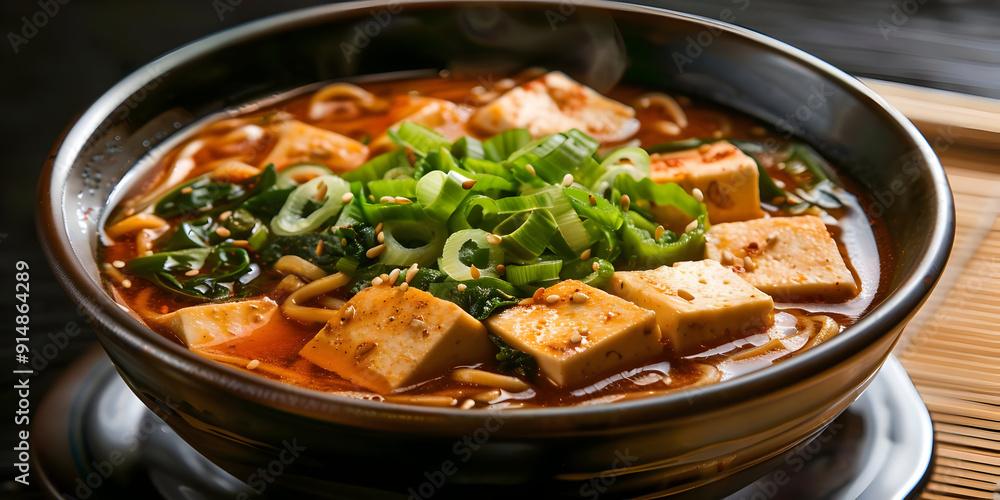 Tofu Noodle Soup Bowl - Realistic Food Photo Tofu Noodle Soup Bowl - Realistic Food Photo