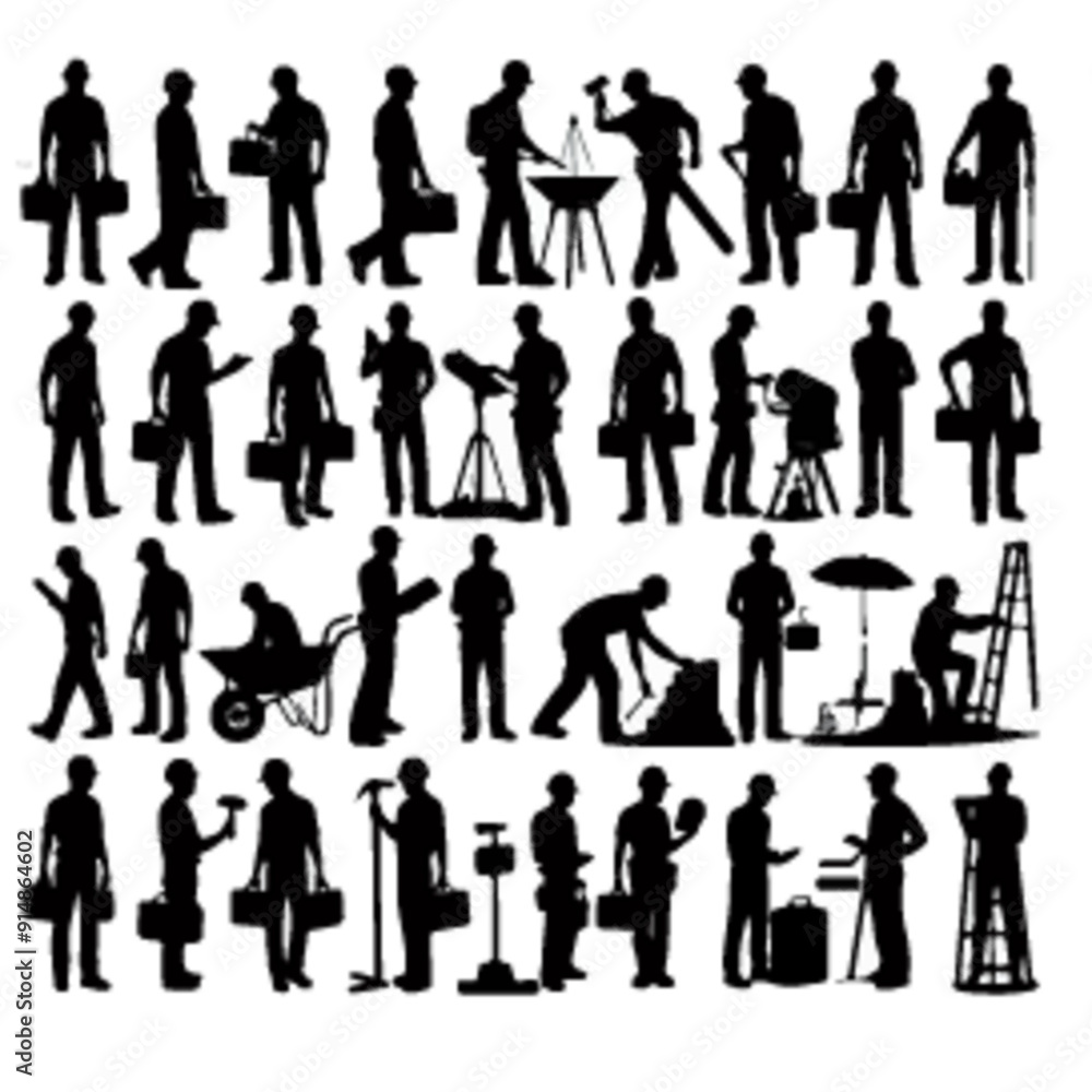 set of a under construction workers silhouette set of a under construction workers silhouette