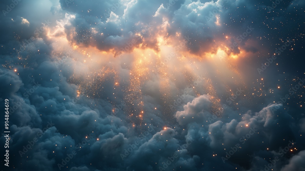 Fototapeta premium Dramatic Cloud Formation With Fiery Highlights During a Stormy Evening Sky