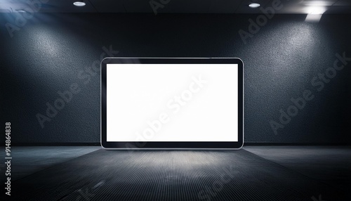 Blank digital screen in dark interior room