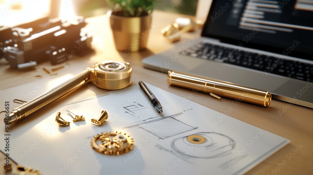 Golden Hour Design: A designer's desk bathed in warm Golden Hour Design: A designer's desk bathed in warm