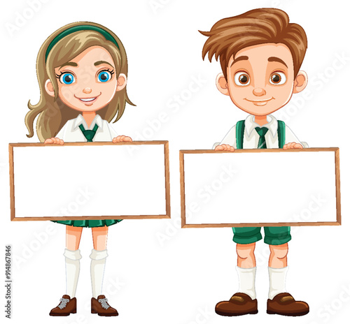 School Kids Holding Blank Signs