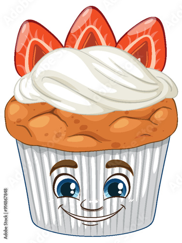 Smiling Cupcake with Strawberries