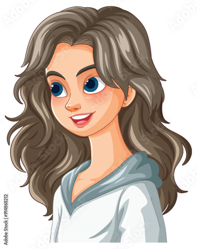 Smiling Girl with Wavy Hair