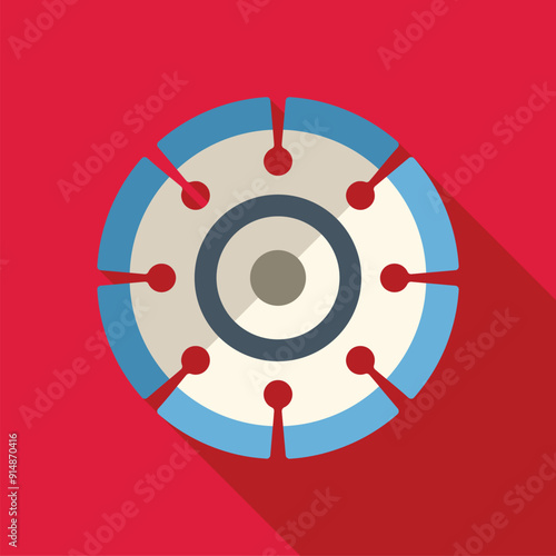 Diamond circular saw blade for cutting concrete and stone materials icon on a red background