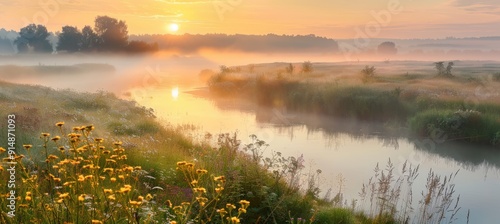Misty Sunrise Over a River