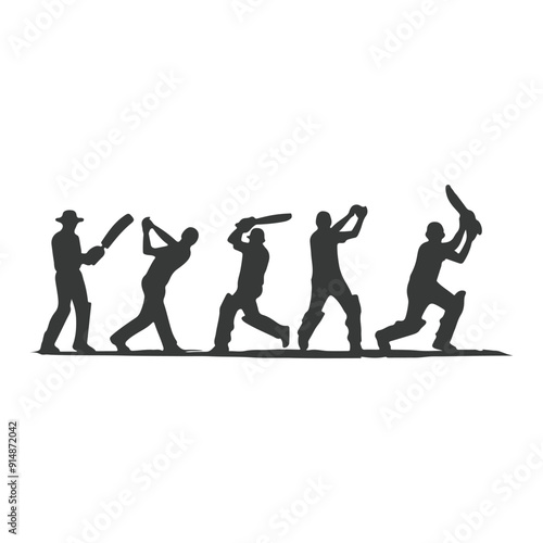 Cricket player, isolated vector silhouette, ink drawing. Cricket logo, Multiple images of a cricket player