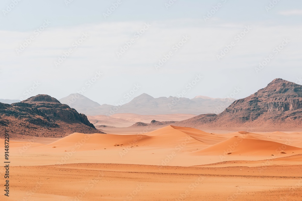 Orange sand dunes stretching into the distance in a barren desert landscape Orange sand dunes stretching into the distance in a barren desert landscape