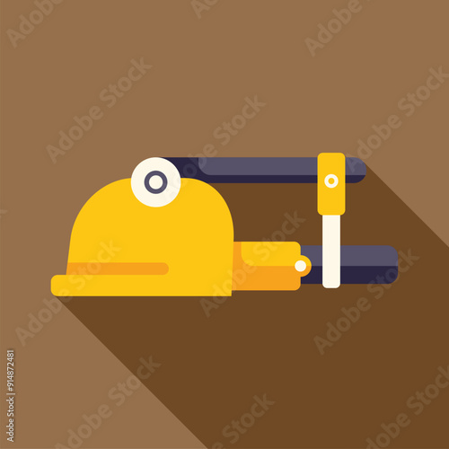 Illustration of a hydraulic punching machine wearing a yellow hard hat, emphasizing the importance of safety in industrial environments