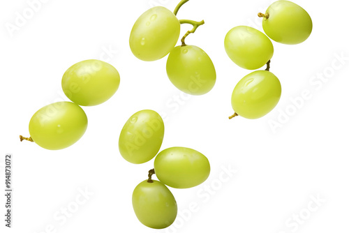 Set Of Falling Green Grapes In air PNG isolated on white and transparent background - Vineyard Harvest Grape Agriculture Winemaking 