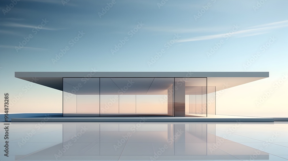 Fototapeta premium Sleek Minimal Brutalist Architecture with Expansive Void and Crisp Geometric Forms