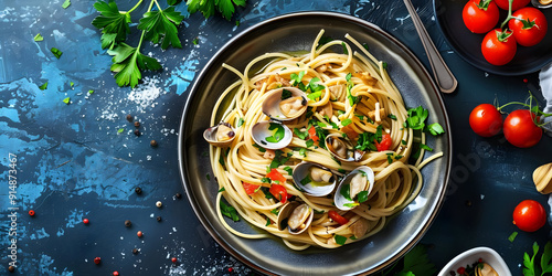Delicious Spaghetti with Clams, Tomatoes, and Parsley - Food Photography