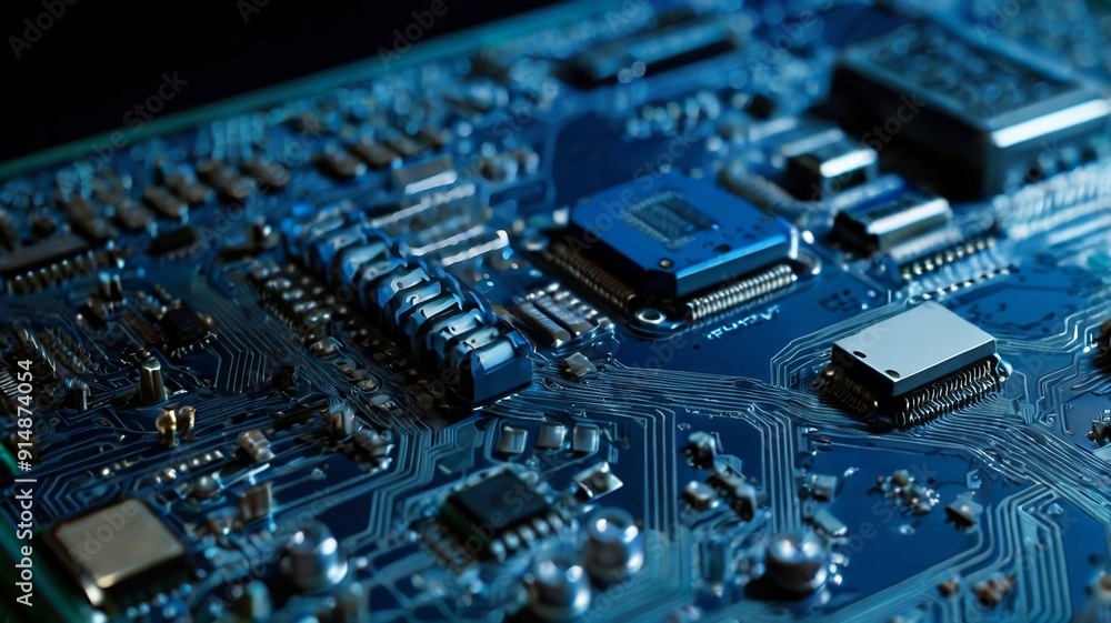 computer circuit board close up in blue color. generative ai computer circuit board close up in blue color. generative ai