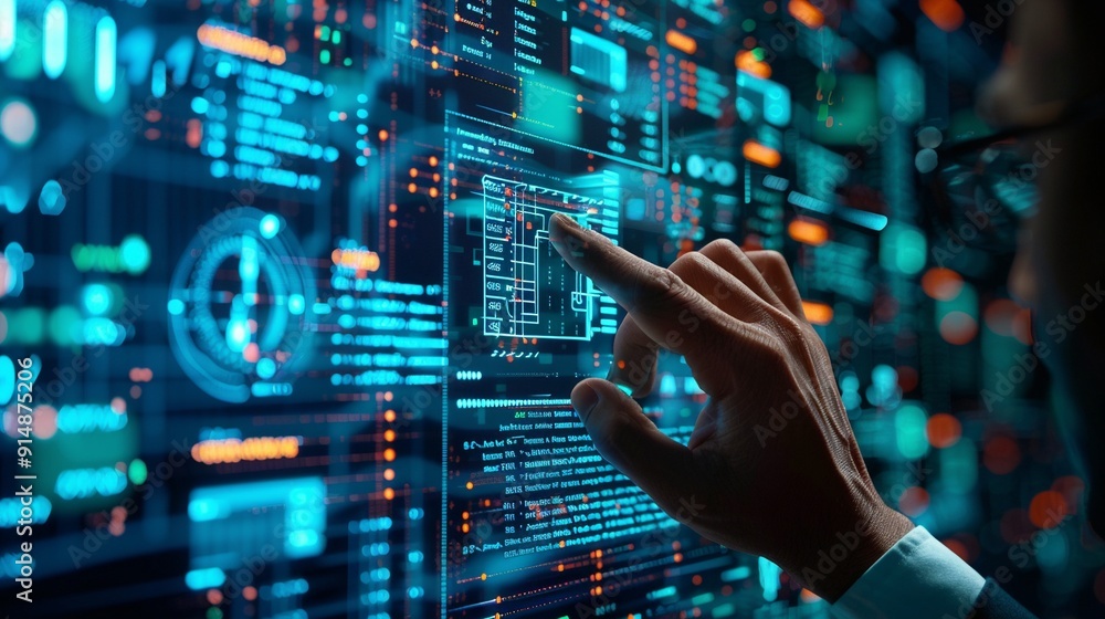 Businessman Utilizing AI Technology for Data Analysis and Coding with Digital Brain Concept - Artificial Intelligence and Computer Language Integration Businessman Utilizing AI Technology for Data Analysis and Coding with Digital Brain Concept - Artificial Intelligence and Computer Language Integration