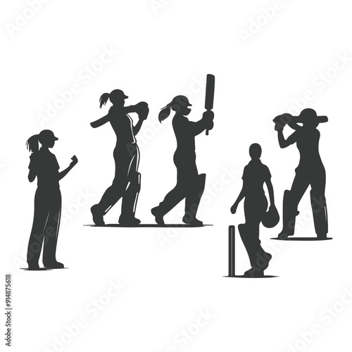 Cricket player, isolated vector silhouette, ink drawing. Cricket logo, Multiple images of a cricket player