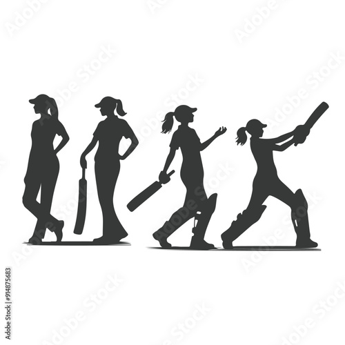 Cricket player, isolated vector silhouette, ink drawing. Cricket logo, Multiple images of a cricket player