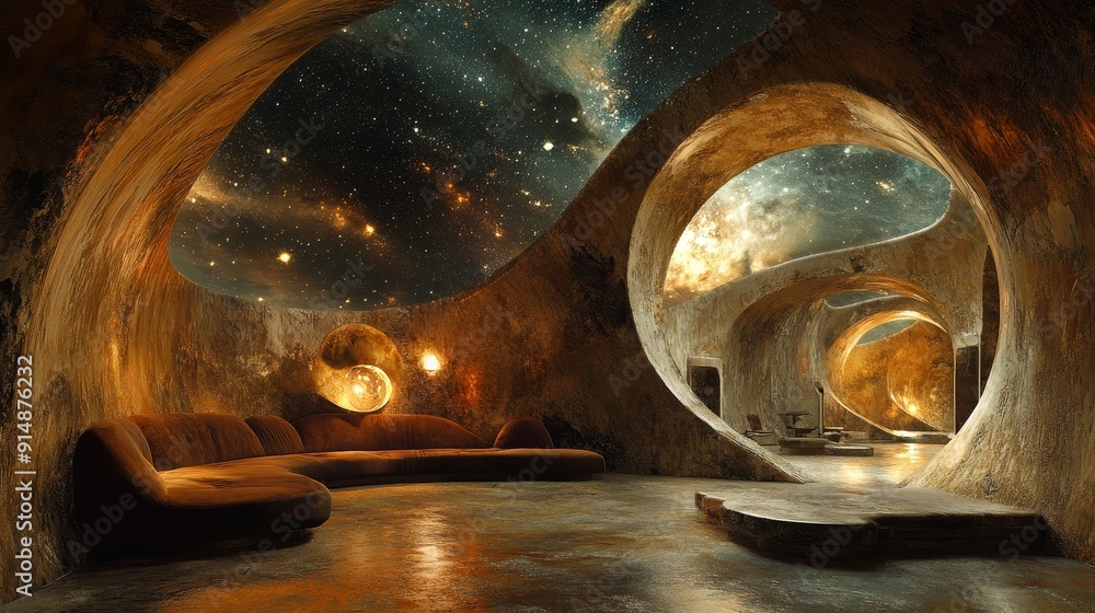 The indoor scene is filled with a gloomy and dramatic atmosphere, characterized by dome structures and dark earth tone textures, blending retro elements with modern design. The indoor scene is filled with a gloomy and dramatic atmosphere, characterized by dome structures and dark earth tone textures, blending retro elements with modern design.