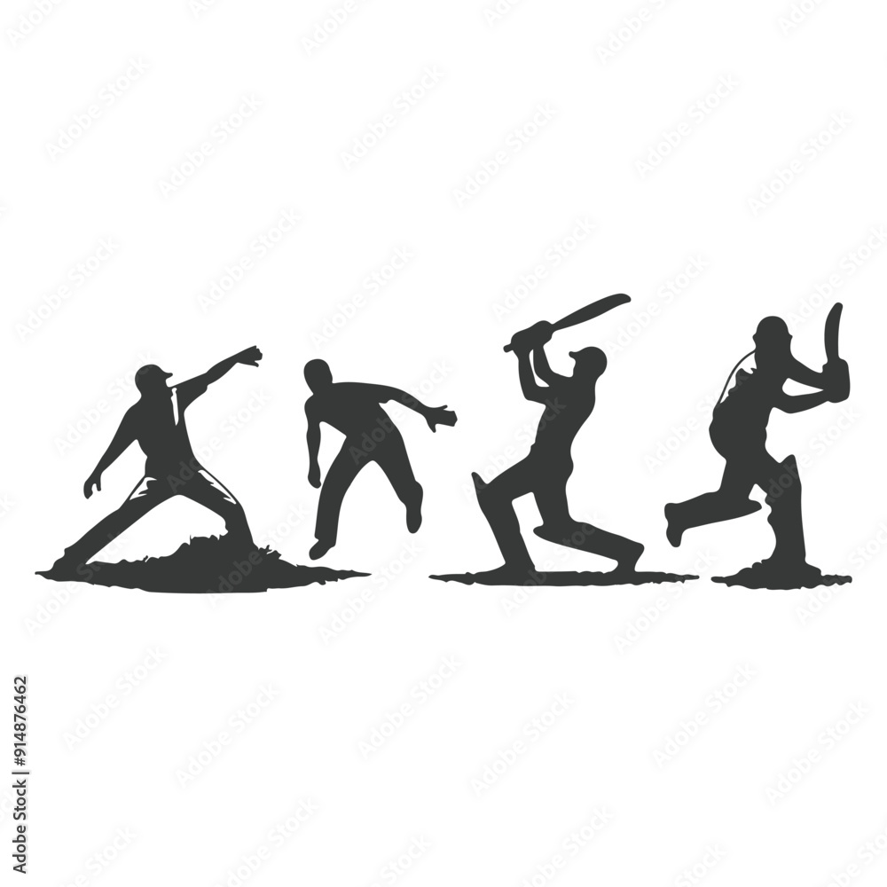 Obraz premium Cricket player, isolated vector silhouette, ink drawing. Cricket logo, Multiple images of a cricket player
