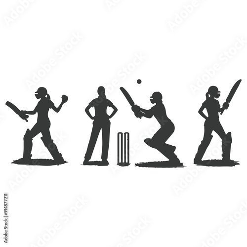 Cricket player, isolated vector silhouette, ink drawing. Cricket logo, Multiple images of a cricket player