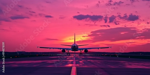 Sunset Grandeur: A Plane's Majestic Descent at Dusk, Embracing the Awe-Inspiring Beauty of Nature's Canvas in the Skies. photo