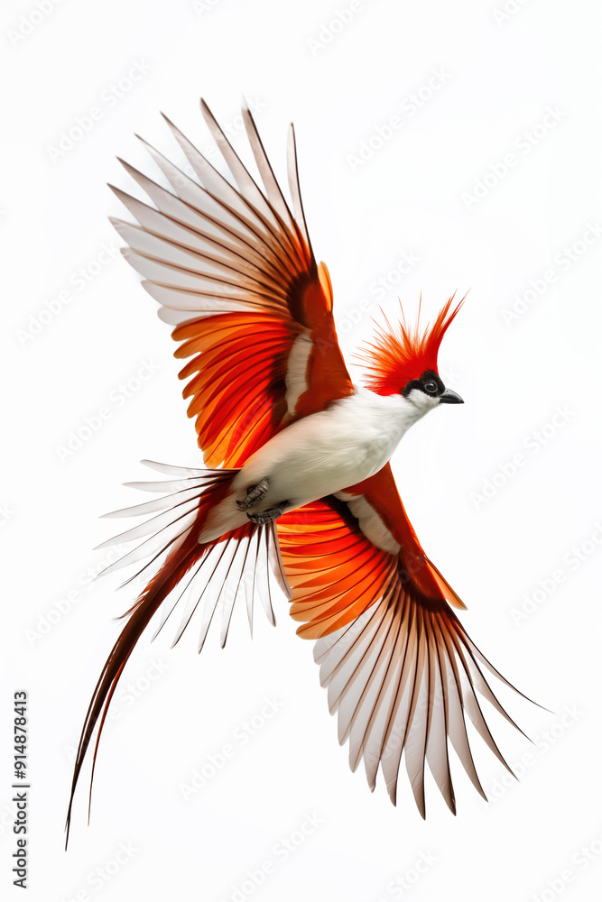 Obraz premium Red crested cardinal bird flying with open wings