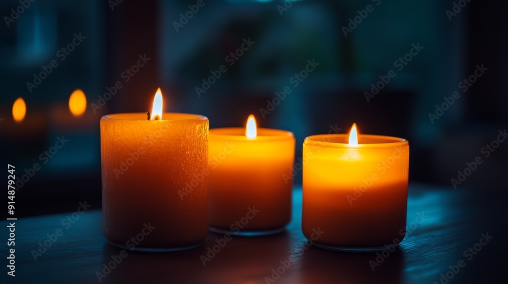 Warm and Serene Atmosphere Created by Lit Candles in a Dark Room. The Soft Glow of Flames Enhances the Calm and Tranquil Ambiance, Adding a Sense of Peacefulness and Relaxation. Warm and Serene Atmosphere Created by Lit Candles in a Dark Room. The Soft Glow of Flames Enhances the Calm and Tranquil Ambiance, Adding a Sense of Peacefulness and Relaxation.