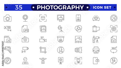 Photography icon set. Camera, photographer, video, photo and more. Photography studio. Camera icon set. Take photo and video camera icons collection.