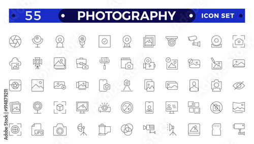 Photography icon set. Camera, photographer, video, photo and more. Photography studio. Camera icon set. Take photo and video camera icons collection.