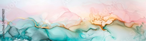 Abstract fluid art with pastel green and pink tones