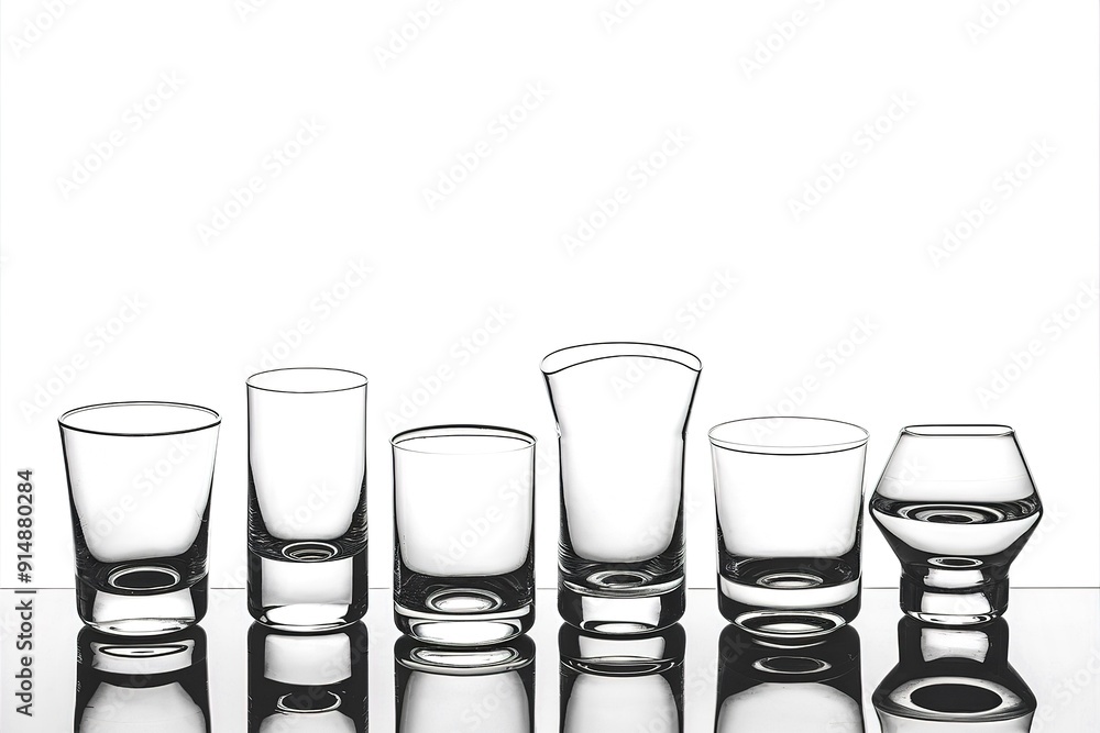 Collage of empty glasses on white background Collage of empty glasses on white background